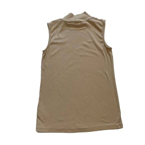 Rachel Zoe Tan/Beige/Neutral Sleeveless Mock Neck Ribbed Top, Soft, Pima, S - Picture 3 of 9